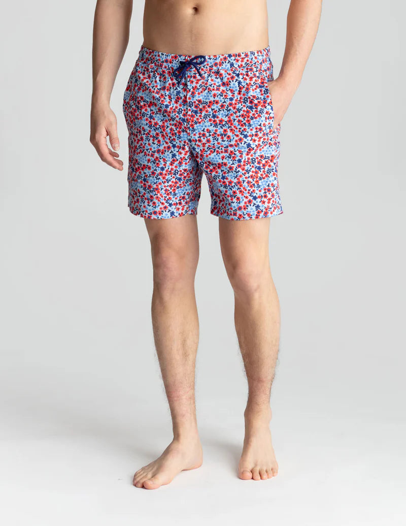 Birddogs Swim Short 6” - Blue & Red Flower