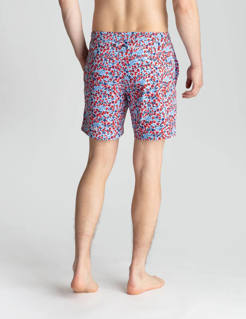 Birddogs Swim Short 6” - Blue & Red Flower