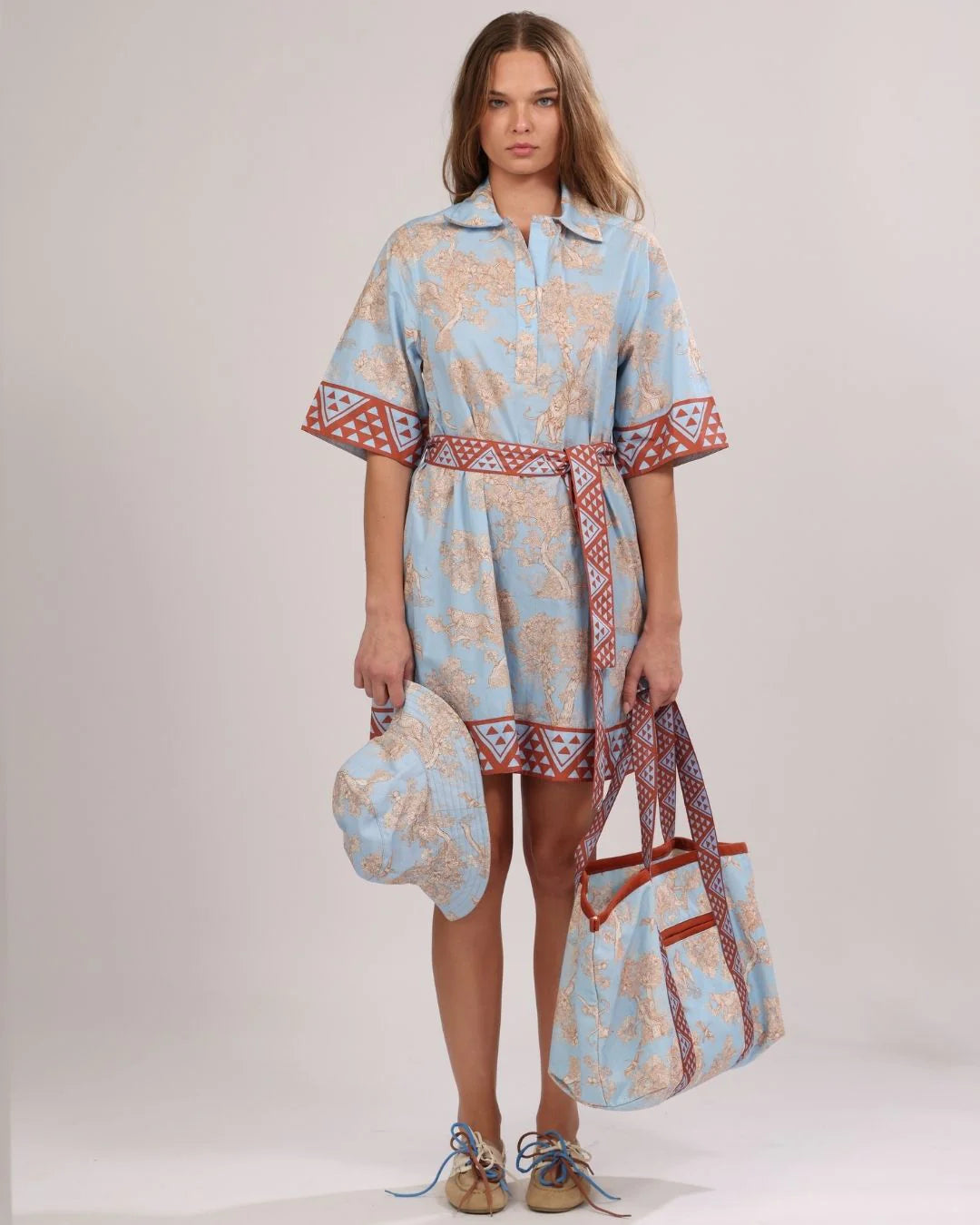Las Surenas Poplin Short Dress - Africa light blue