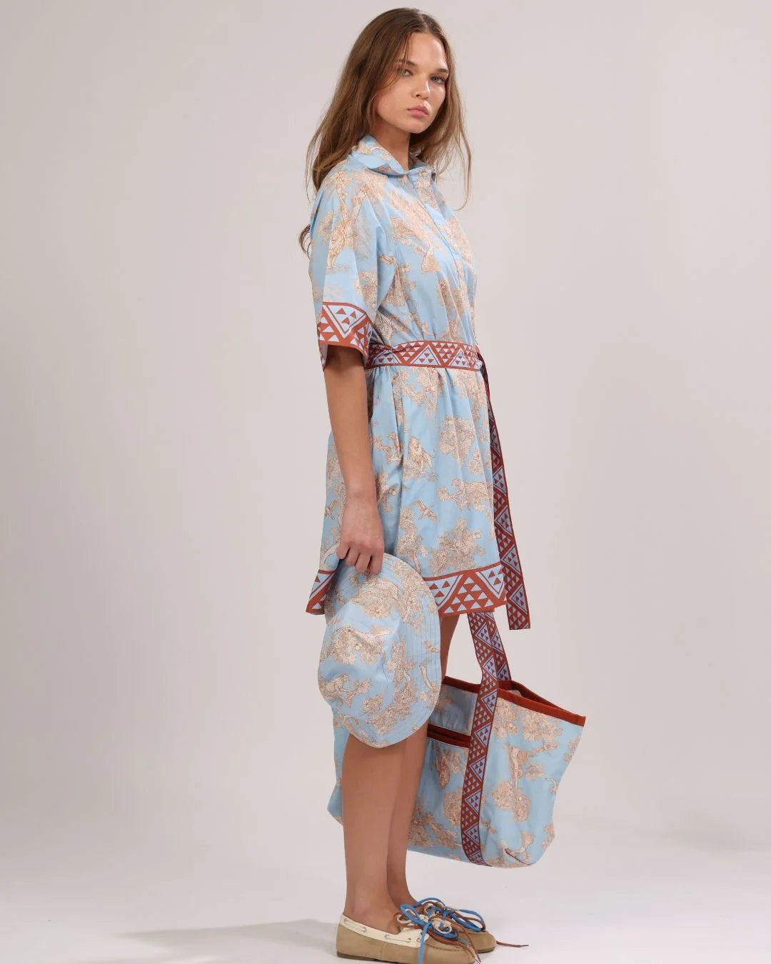 Las Surenas Poplin Short Dress - Africa light blue
