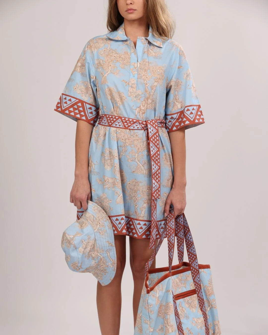 Las Surenas Poplin Short Dress - Africa light blue