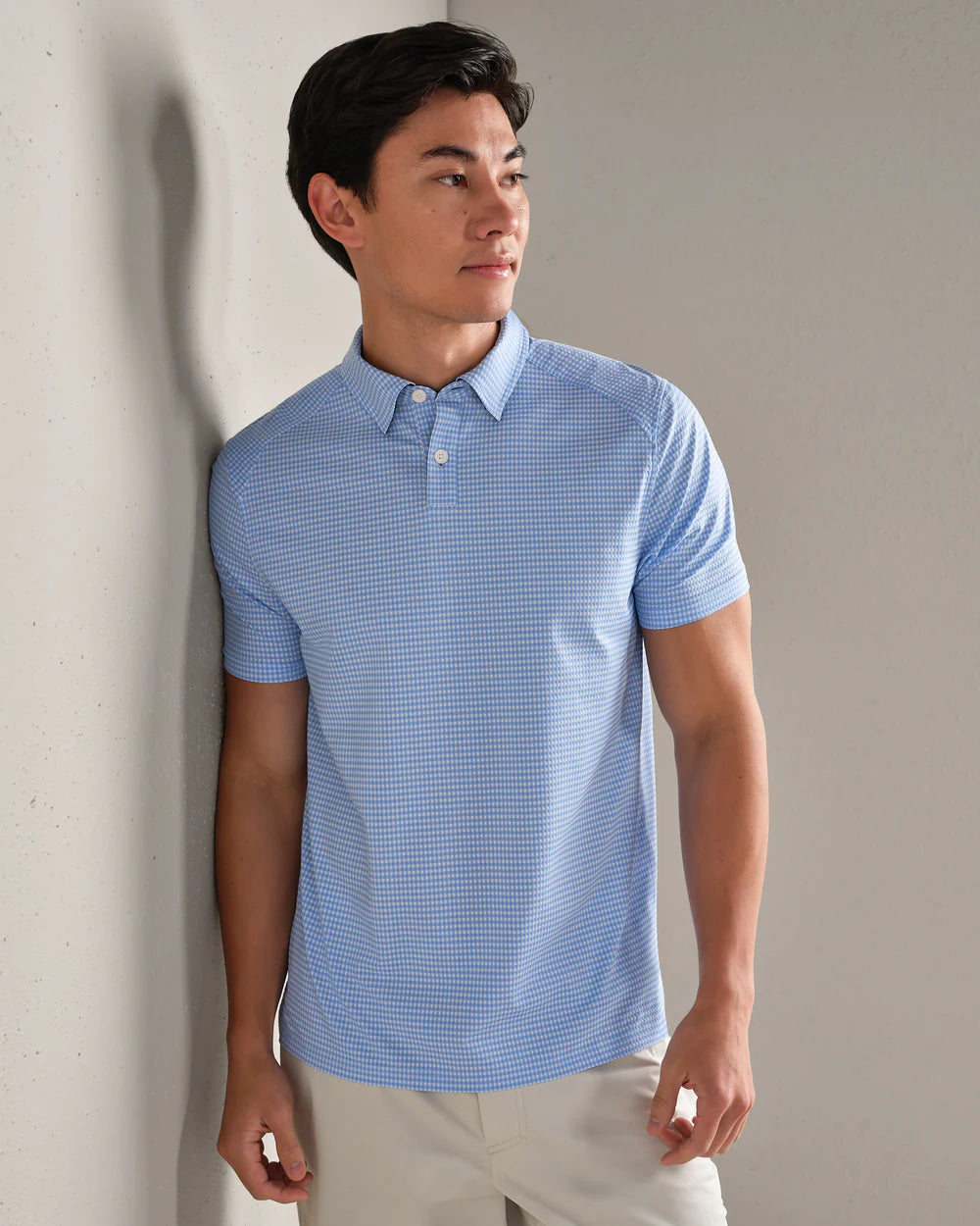 Rhone Apparel Commuter Polo - Light Blue Micro Gingham