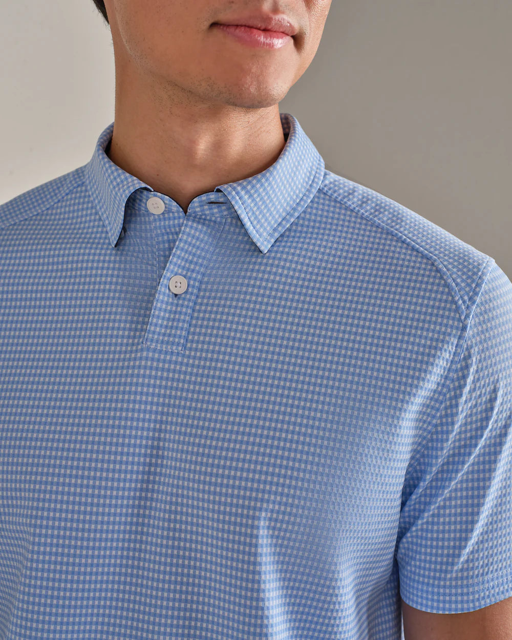 Rhone Apparel Commuter Polo - Light Blue Micro Gingham