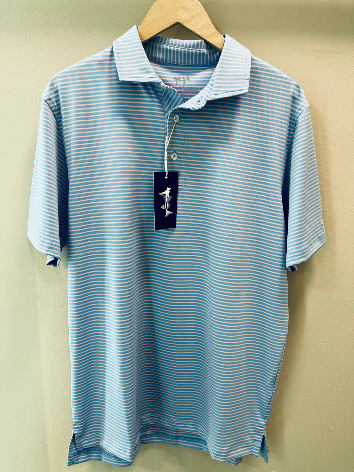 Coastal Cotton Performance Stripe Polo- Shell Blue Stripe