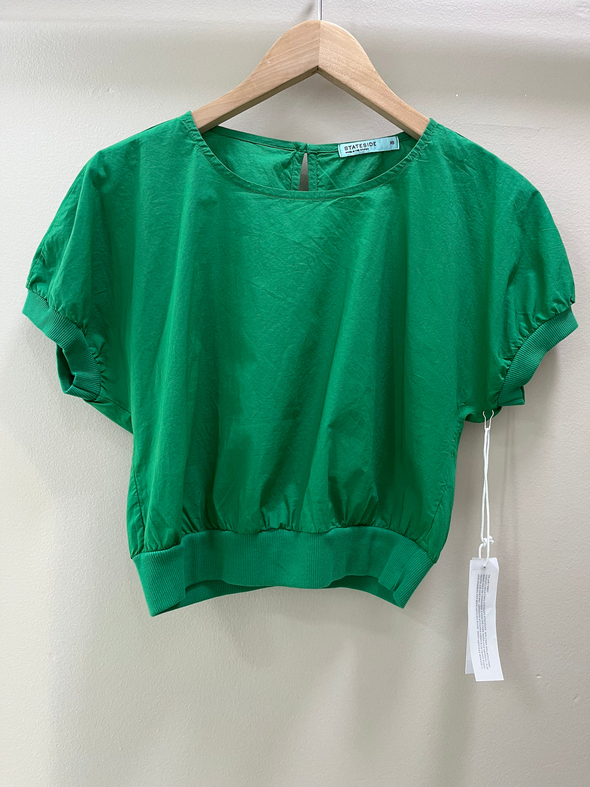 Stateside Pixie Poplin Mixed Media Puff Sleeve Top - Jade