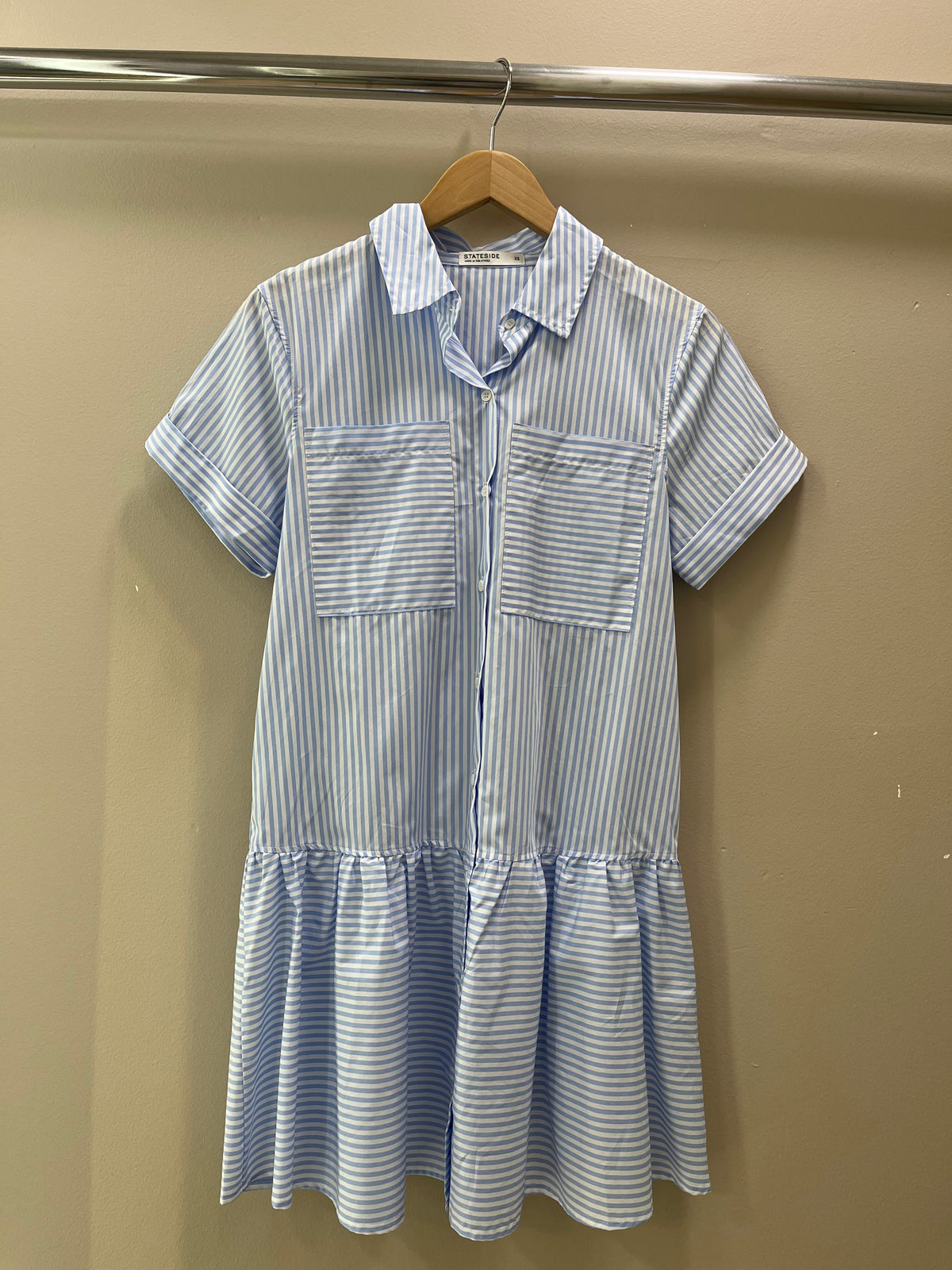 Stateside Spring Stripe Poplin Mini Shirt Dress - Robins Egg