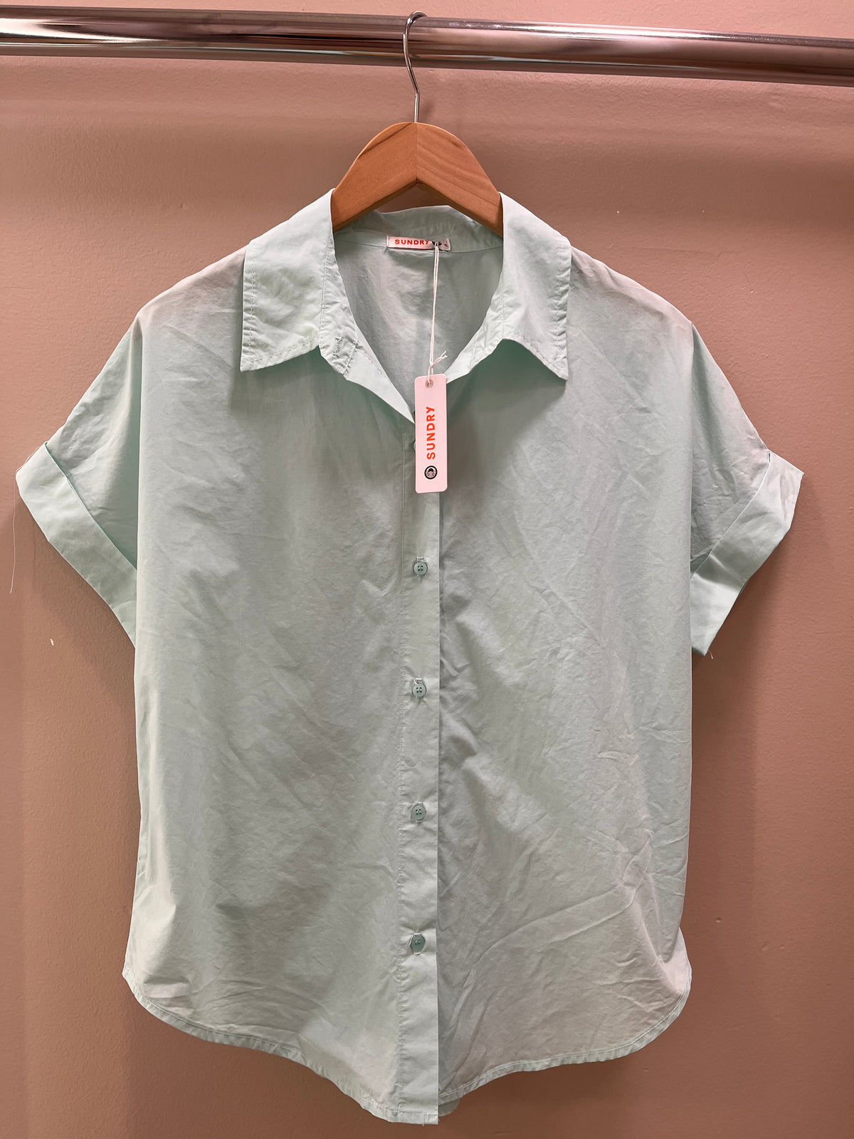 Sundry Roll Sleeve Shirt- Sea Glass