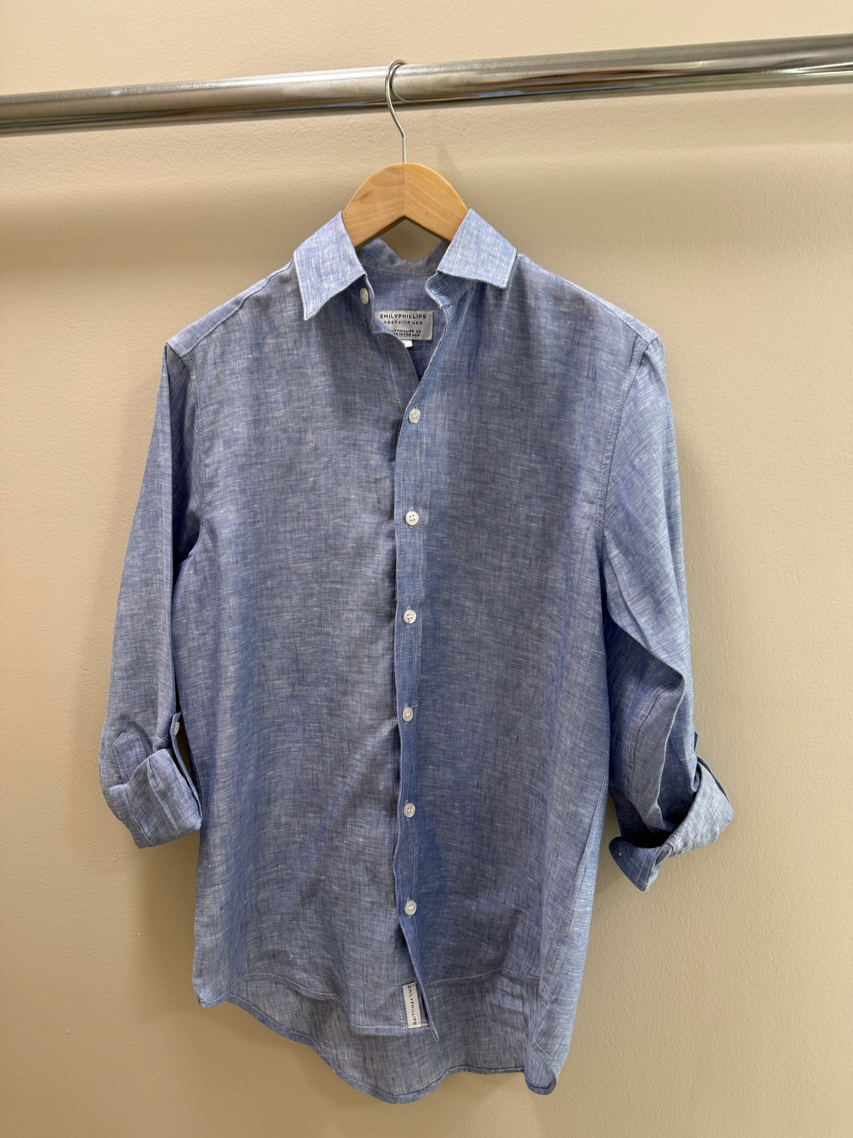 Emily Phillips Linen Girlfriend Shirt- Sky Blue
