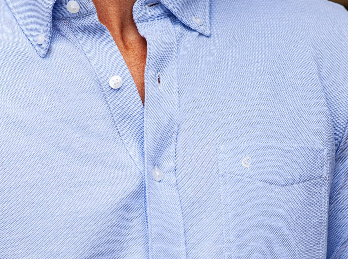 Criquet Oxford Knit Button Down- Light Blue