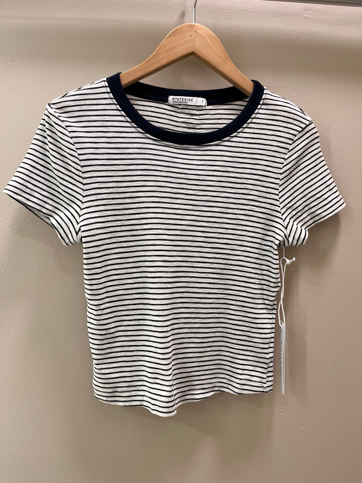 Stateside Navy Mini Stripe Back Panel Baby Tee- White