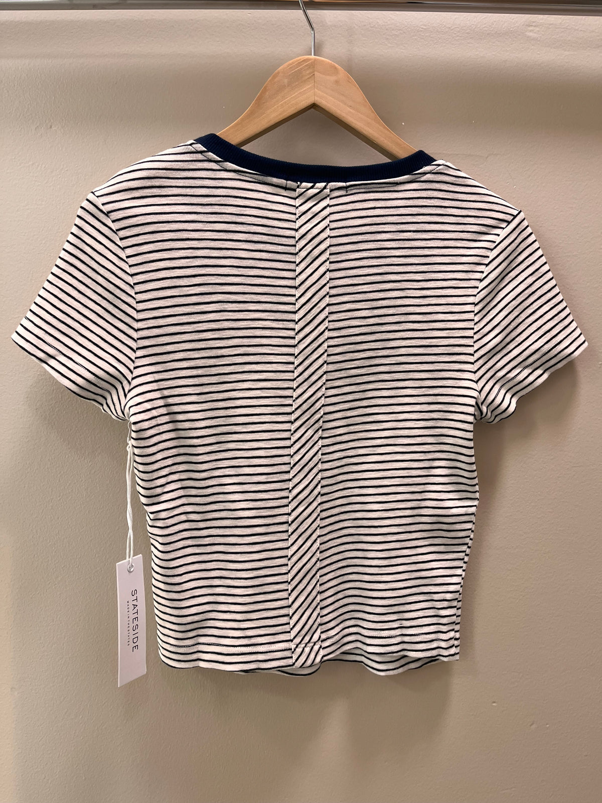 Stateside Navy Mini Stripe Back Panel Baby Tee- White