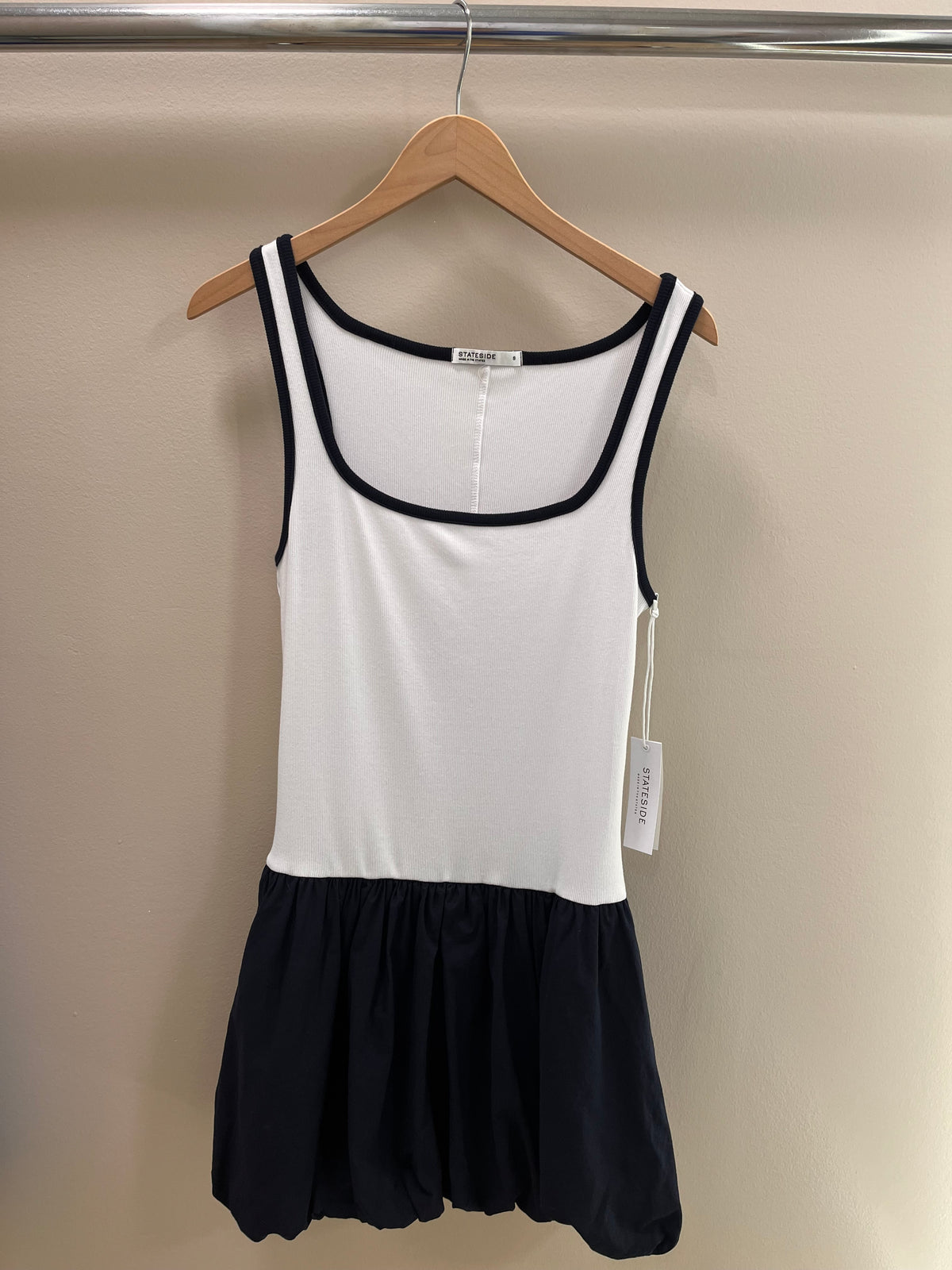 Stateside Voile Mixed Media Tank Bubble Skirt Dress- White