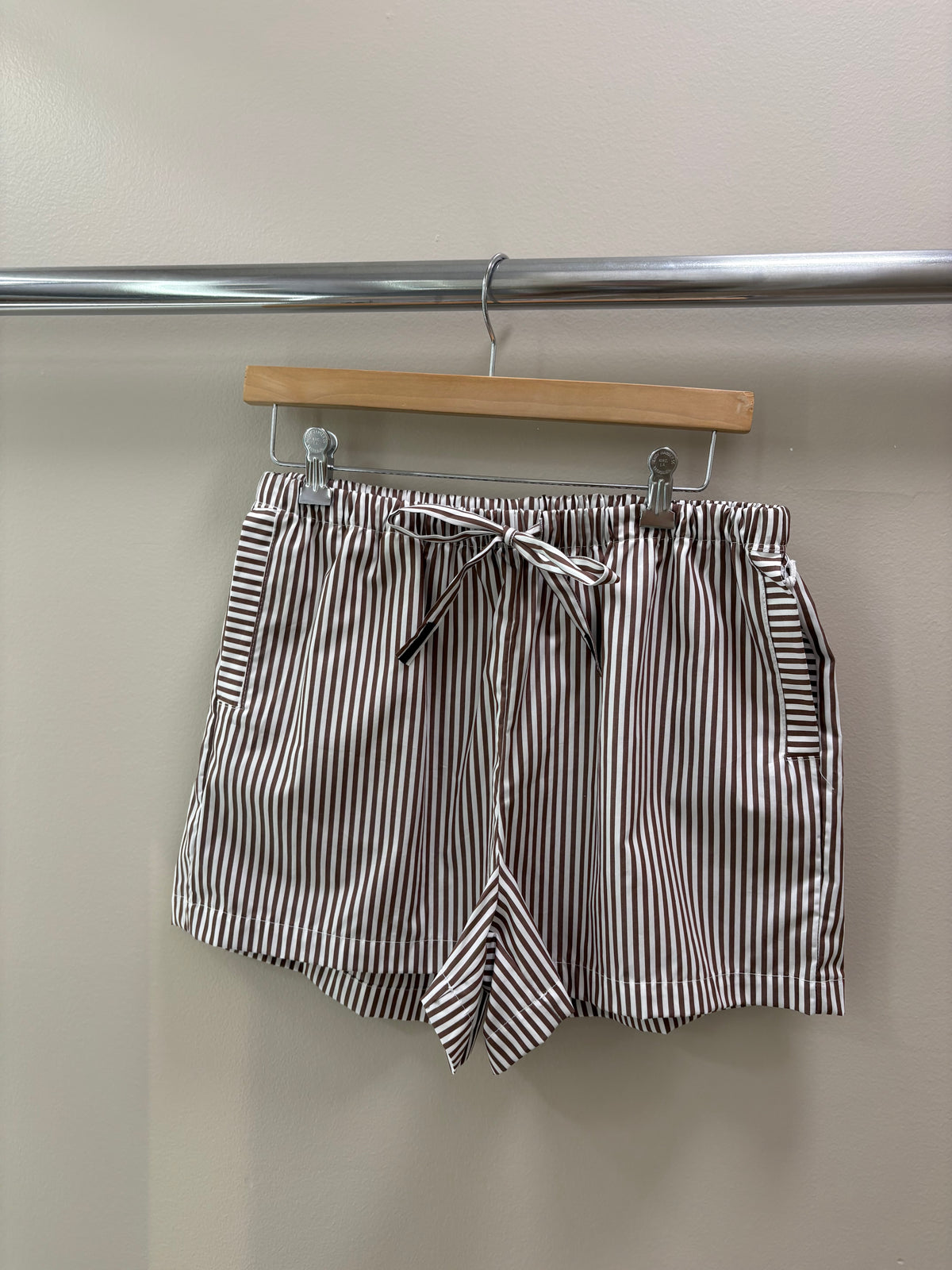 Stateside Spring Stripe Poplin Drawstring Short - Suede Brown