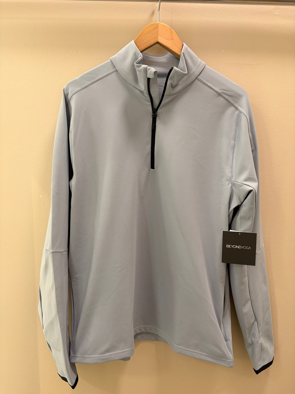Beyond Yoga Pacer Fleece Quarter Zip Mens Pullover- Dusty Blue