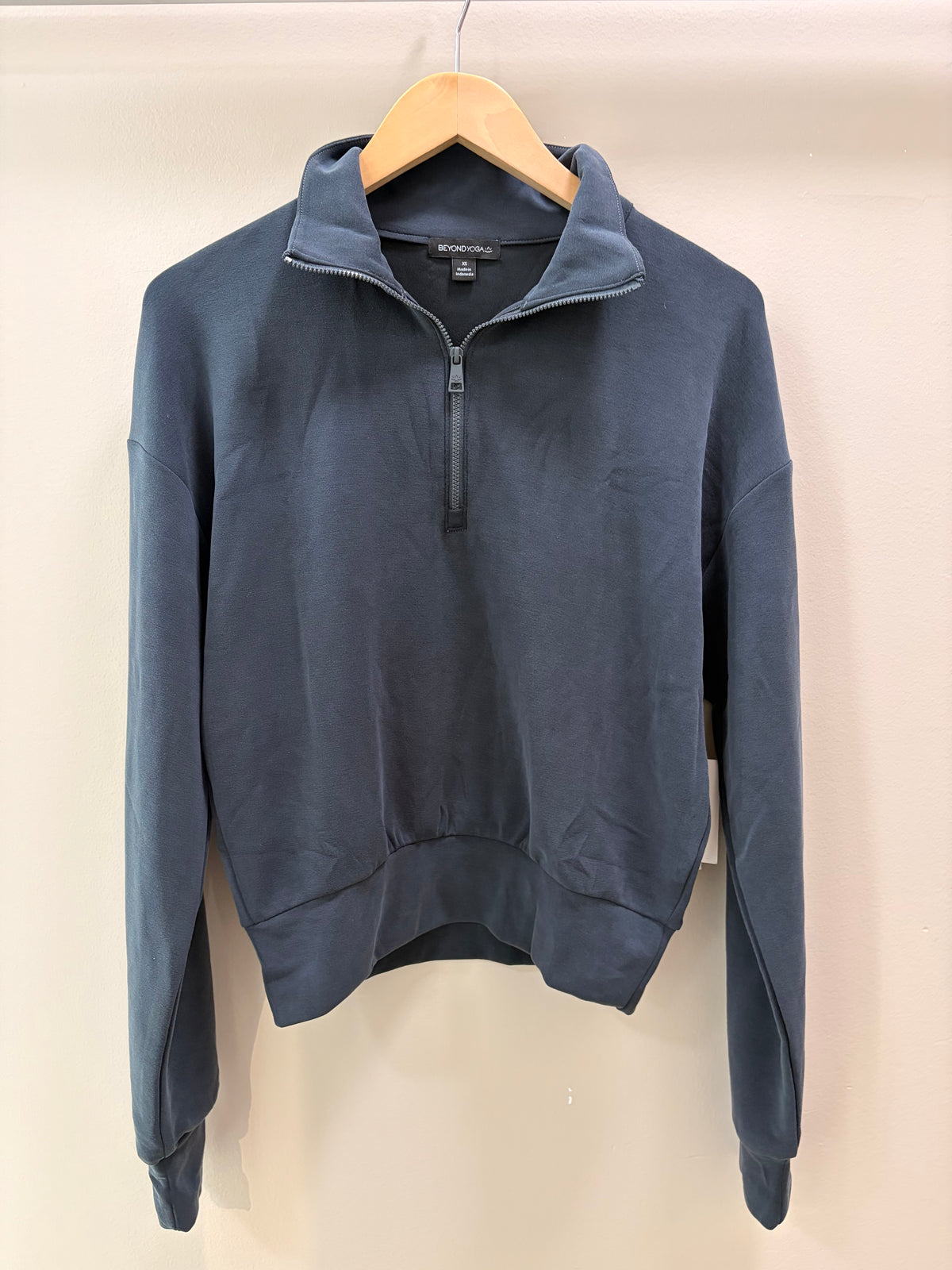 Beyond Yoga Luxe Sandwash Half Zip Pullover- Dark Charcoal