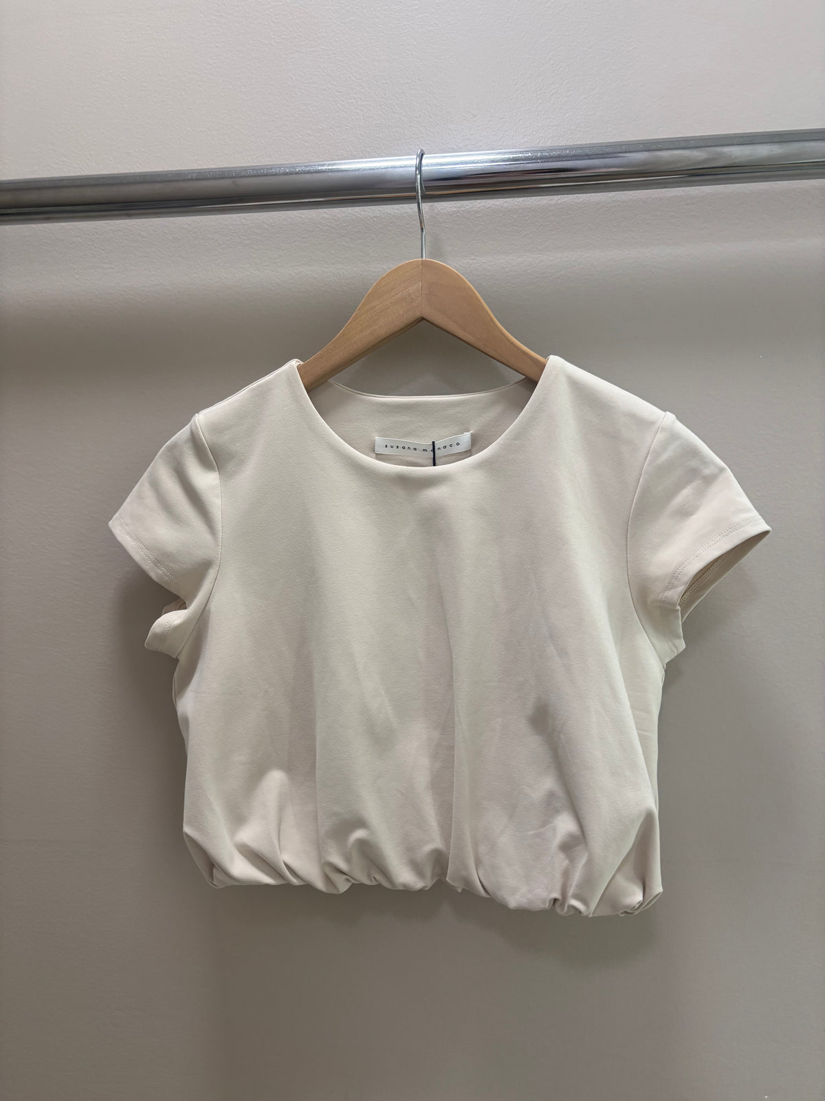 Susana Monaco Crew Blouson Top - Blanched Almond