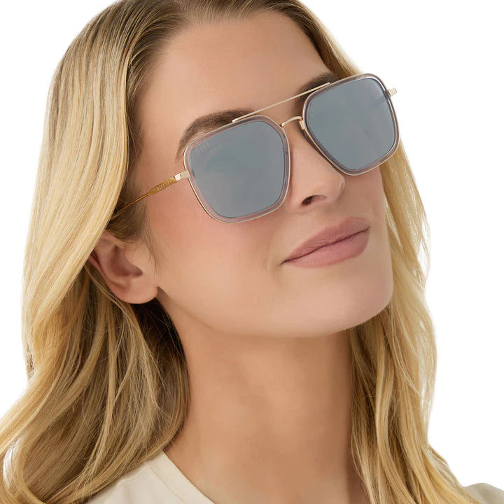 DIFF Eyewear Jordan Polarized - Gold Clear Crystal Temple Tips + Silver Mirror