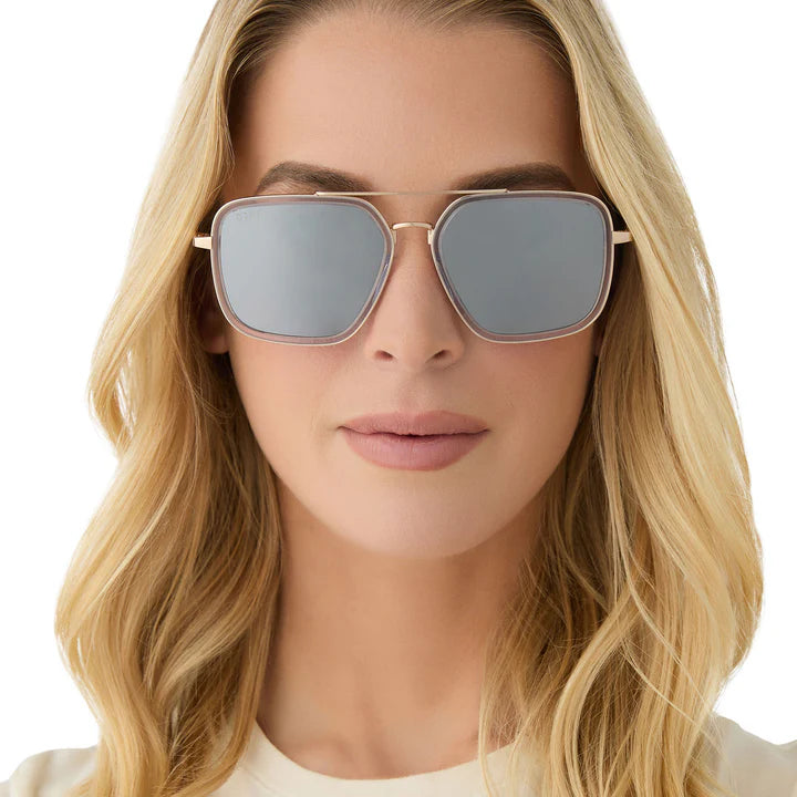 DIFF Eyewear Jordan Polarized - Gold Clear Crystal Temple Tips + Silver Mirror