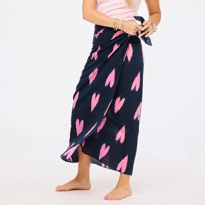 KERRI ROSENTHAL Ikat Heart Sarong- Indigo Blue/ Palm Pink