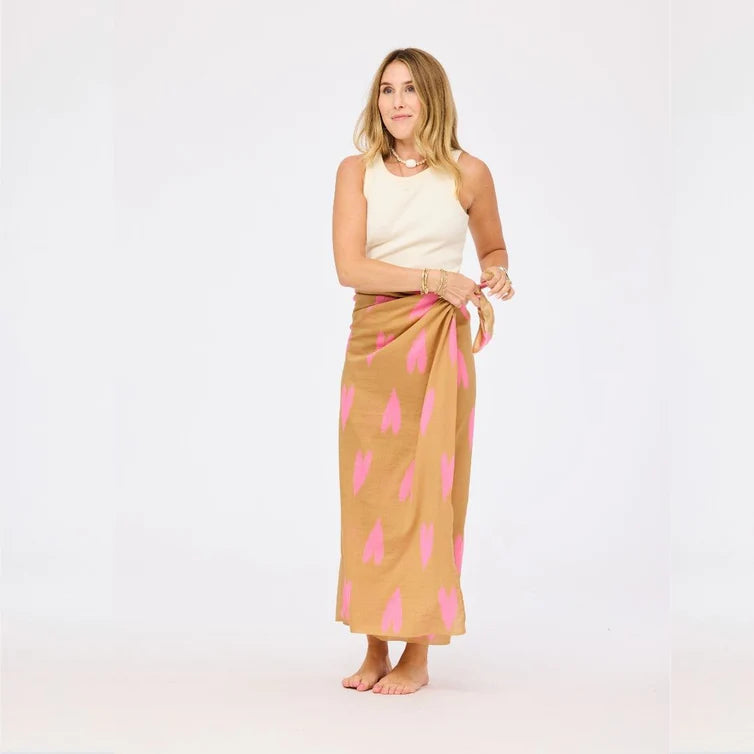 KERRI ROSENTHAL Ikat Heart Sarong- Lark/ Palm Pink