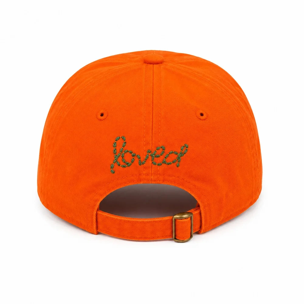 KERRI ROSENTHAL Imperfect Velvet Heart Hat- Tomato/ Army Green