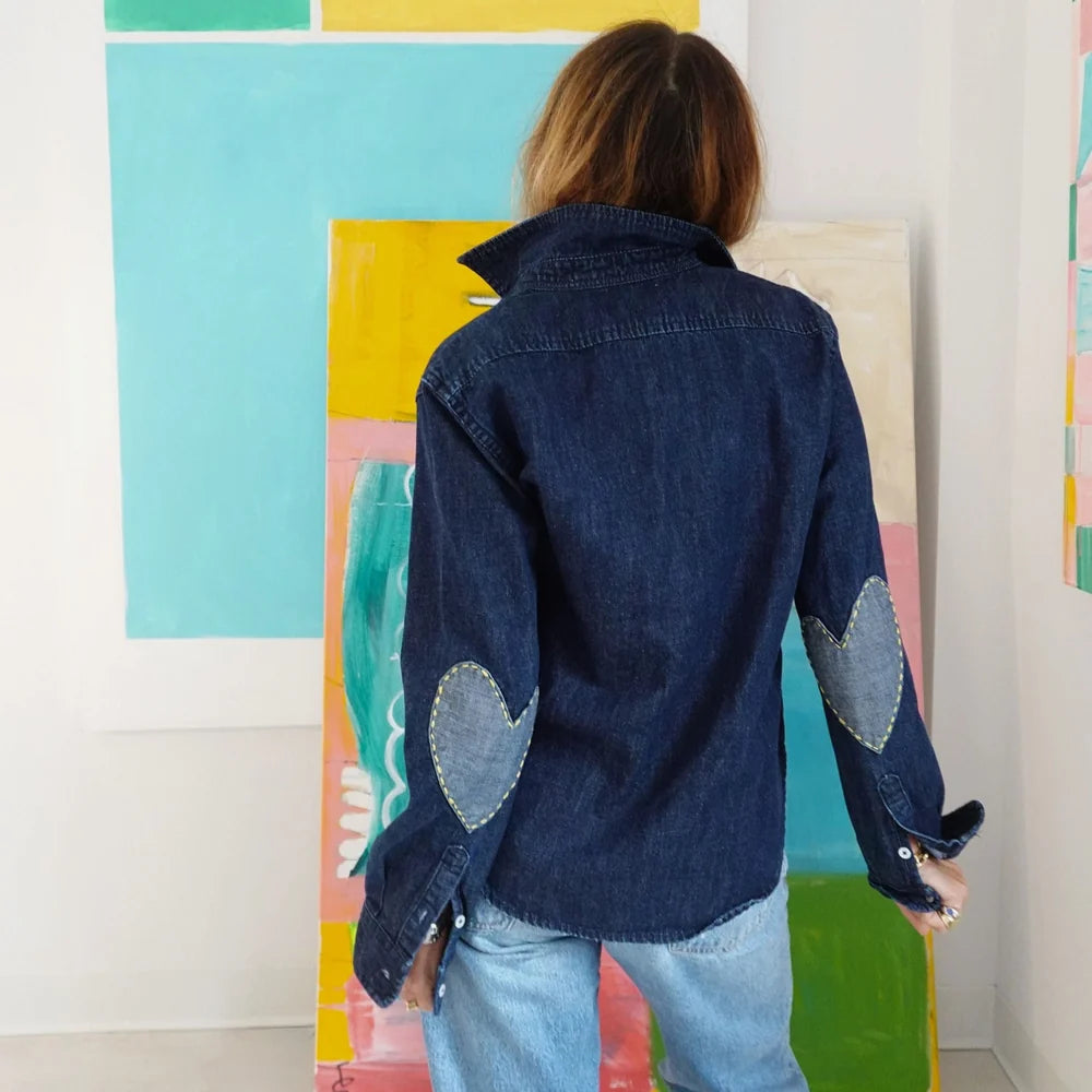 KERRI ROSENTHAL Keaton Denim Shirt- Dark Rinse