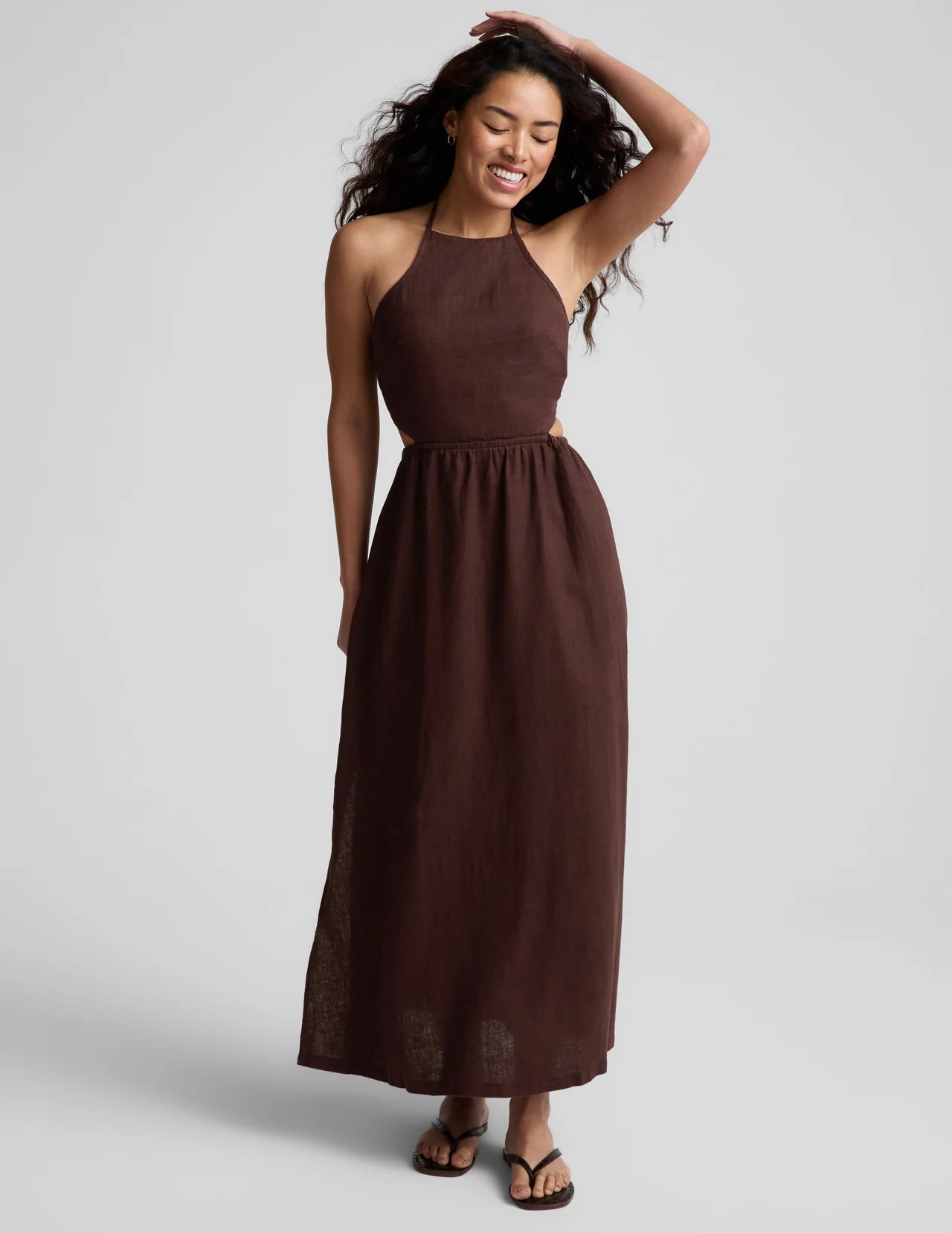 Beyond Yoga SoftWash Linen Halter Dress- Iced Mocha