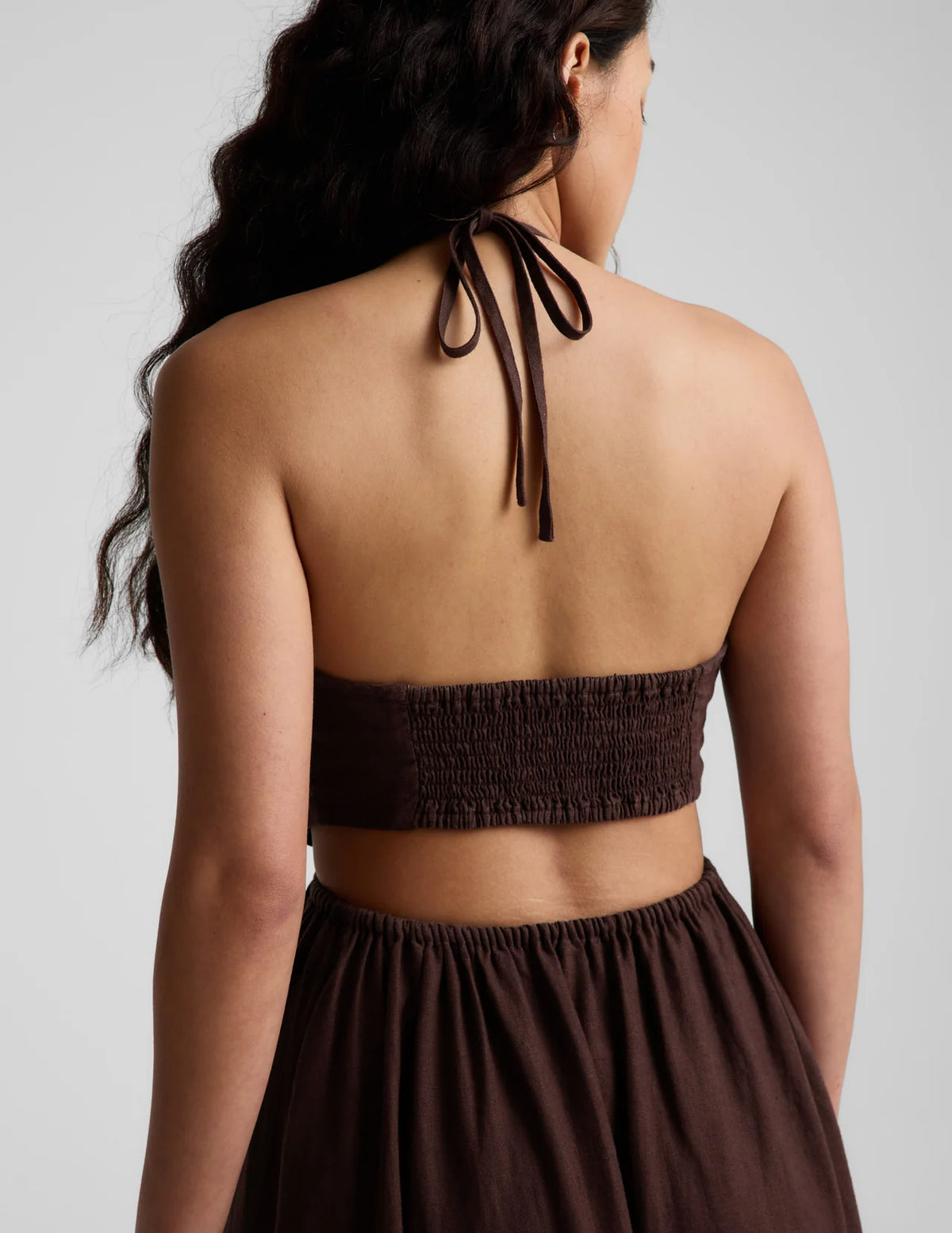 Beyond Yoga SoftWash Linen Halter Dress- Iced Mocha
