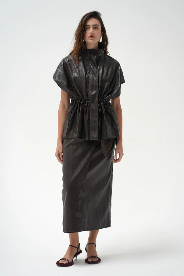 LNA Fairfax Short Sleeve Leather Jacket - Brown