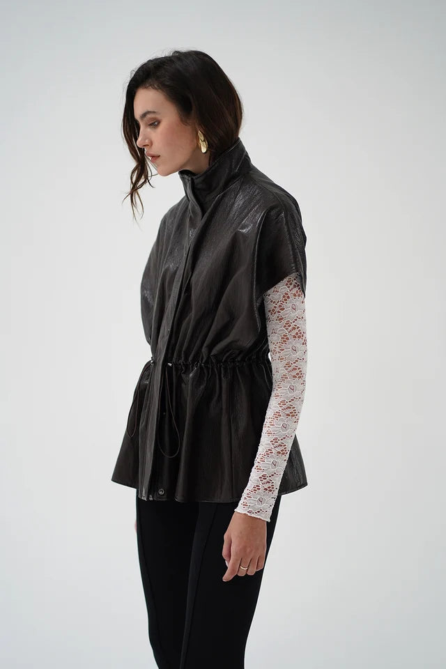 LNA Fairfax Short Sleeve Leather Jacket - Brown