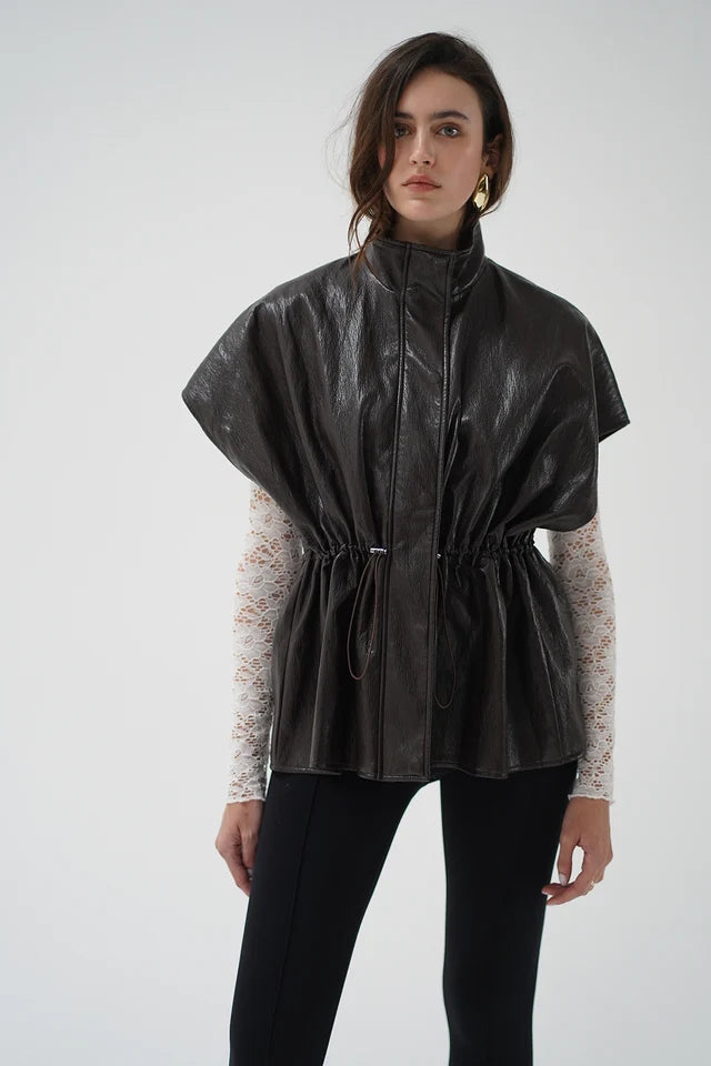 LNA Fairfax Short Sleeve Leather Jacket - Brown