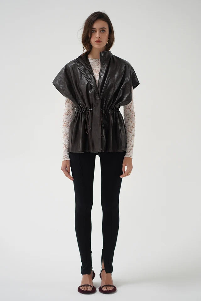 LNA Fairfax Short Sleeve Leather Jacket - Brown