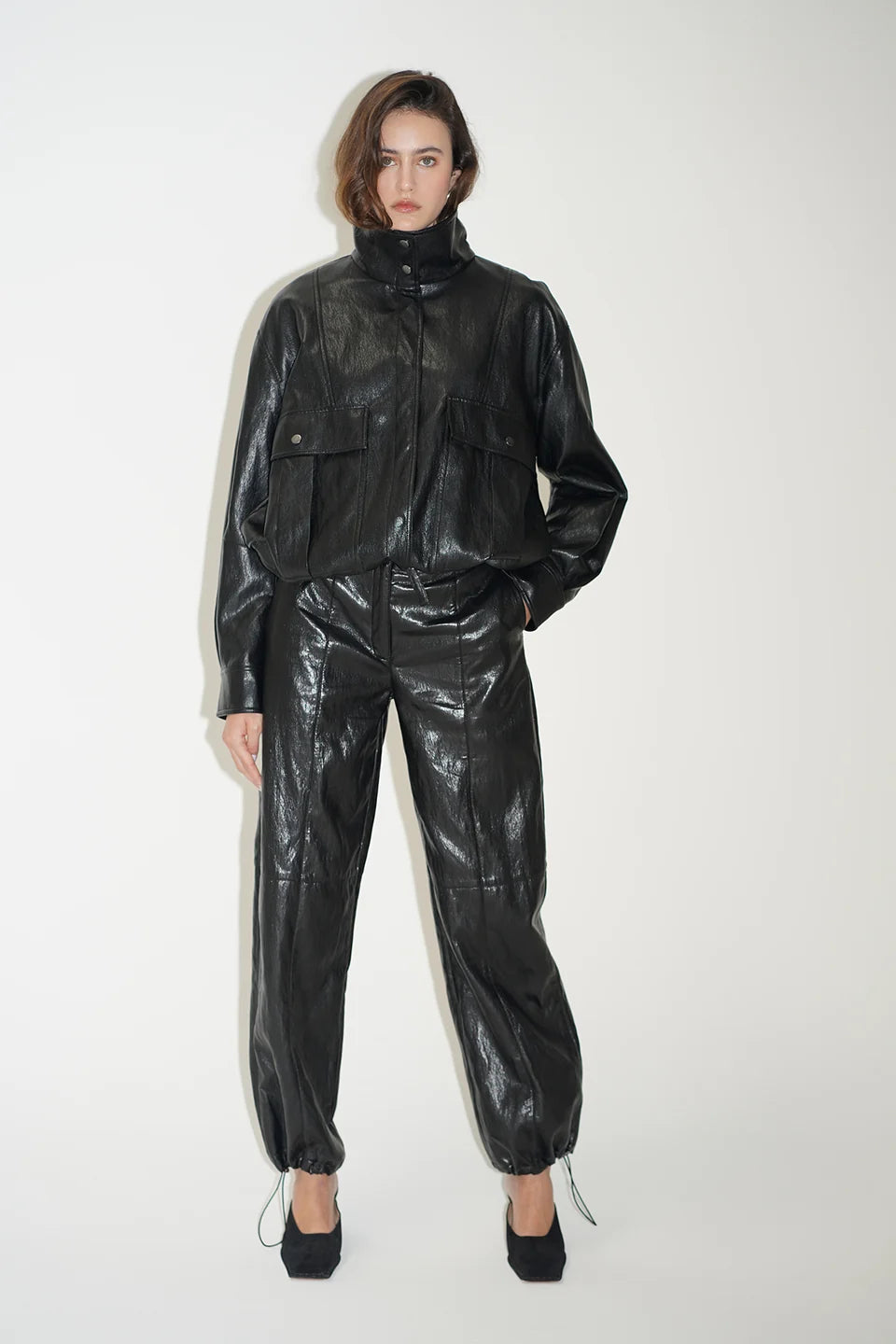 LNA Mercer Faux Leather Bomber Jacket - Black