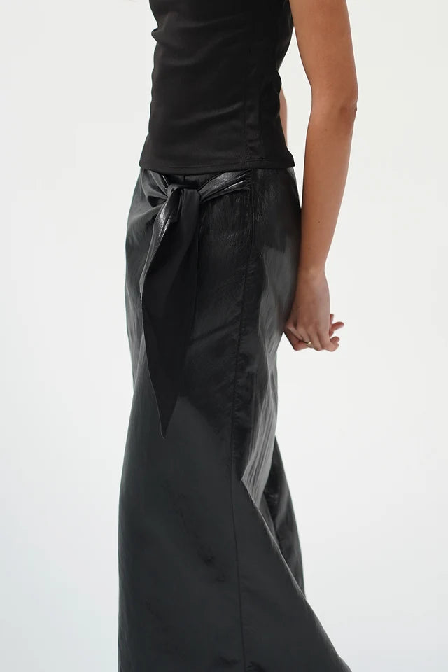 LNA Vega Faux Leather Wrap Skirt - Black