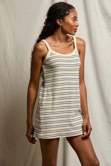 Perfect White Tee Loveshack Loop Terry Mini Dress - Cobalt/Sugar Stripe