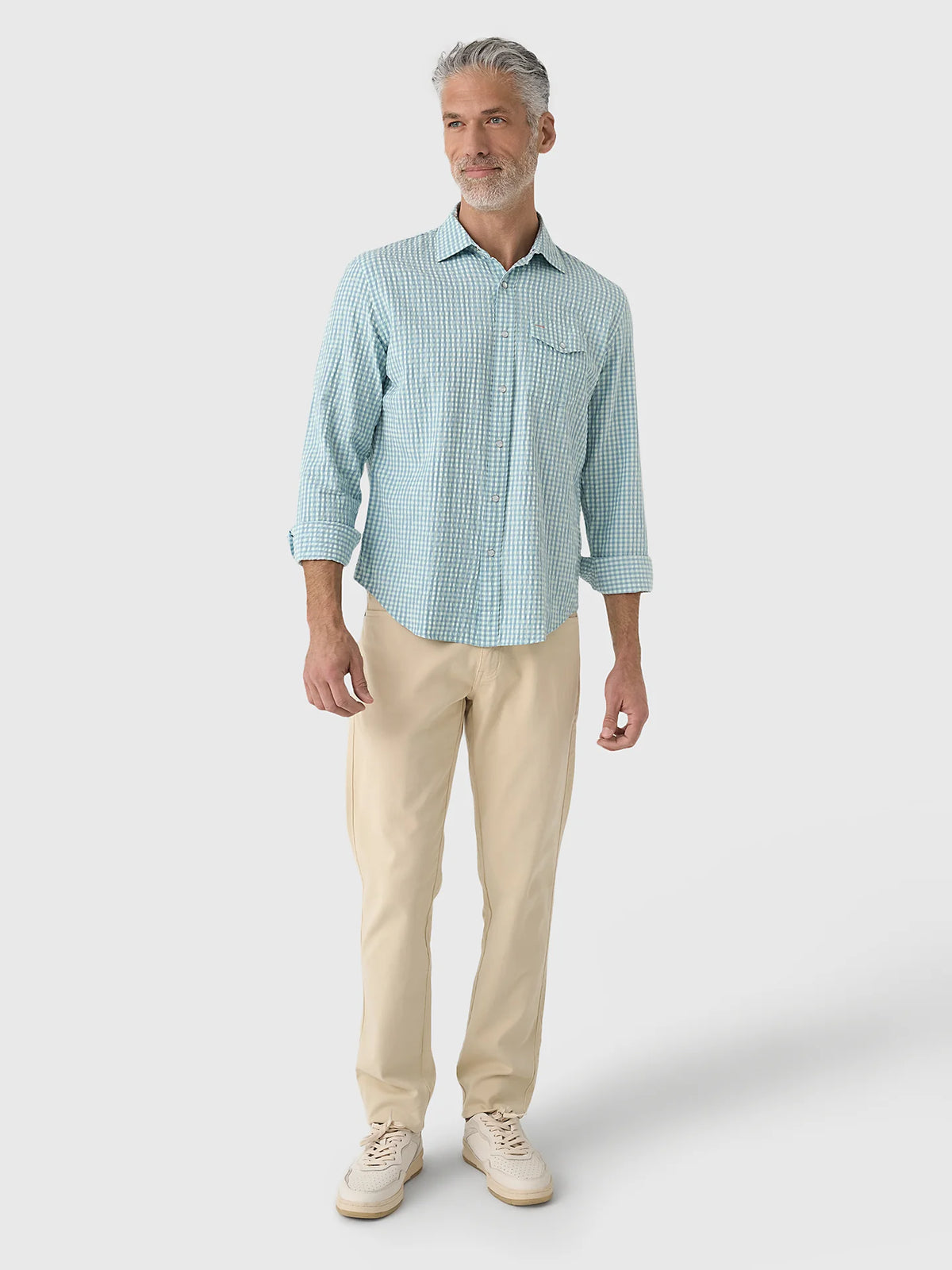 Criquet Gingham Seersucker Long Sleeve Performance Pearl Snap - Blue