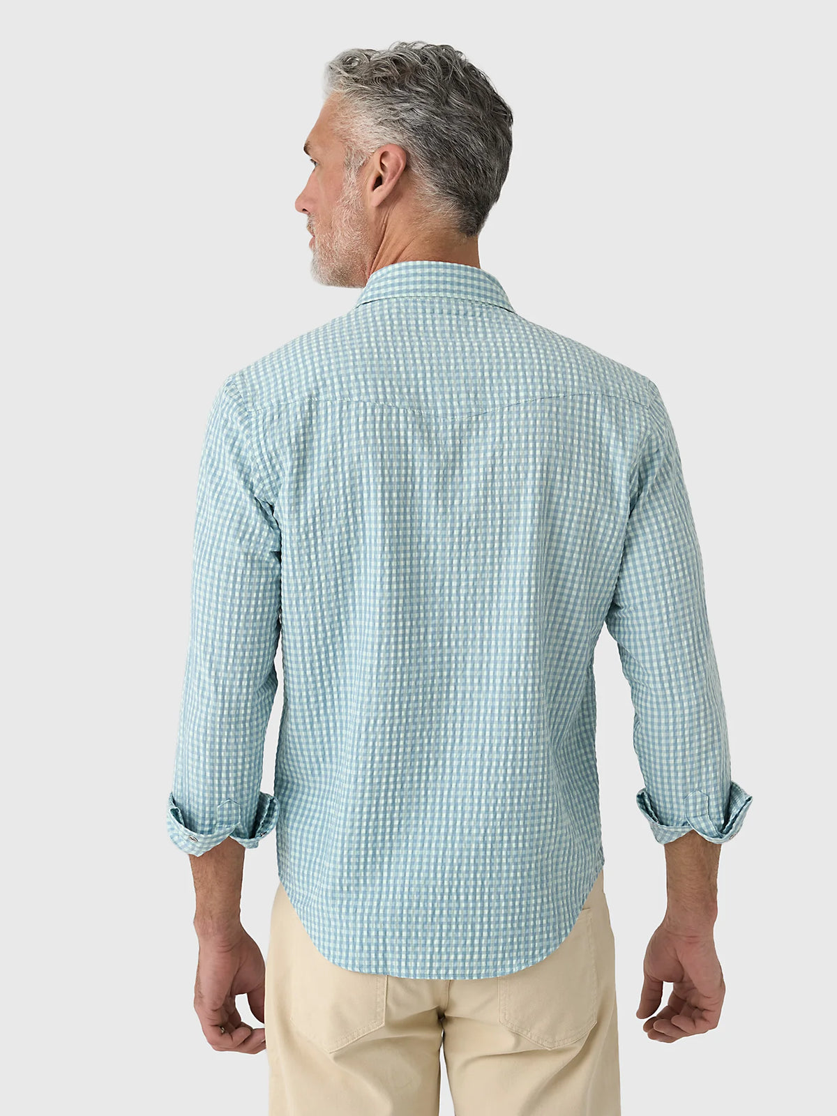 Criquet Gingham Seersucker Long Sleeve Performance Pearl Snap - Blue