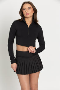 Gold Hinge Pleated Tennis Skirt - Black