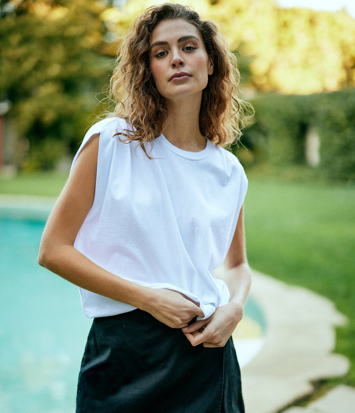 Michael Stars Luca Jersey Bubble Tee - White