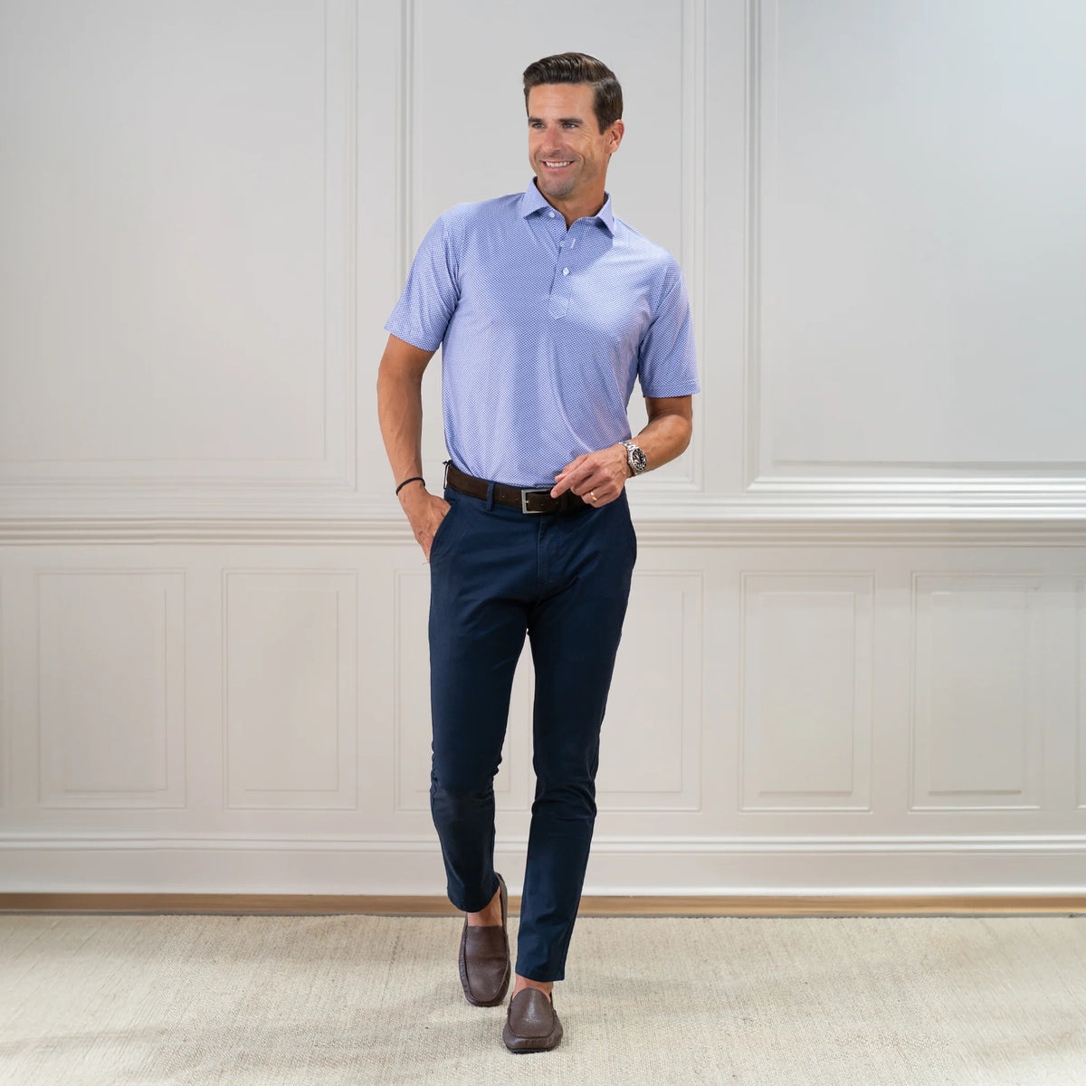 Collars & Co. Featherweight Flex Polo- Congressional Navy
