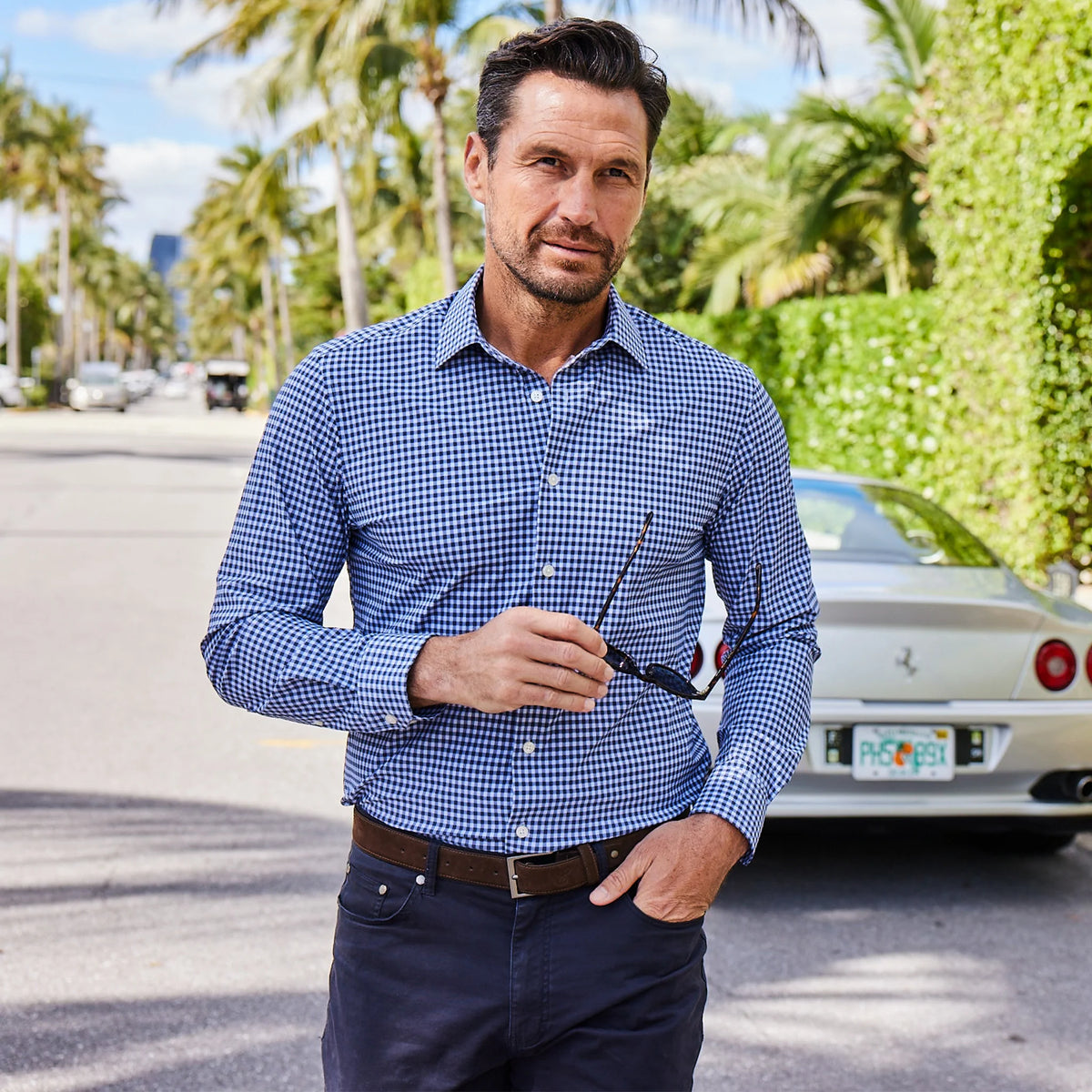 Apex Performance Dress Shirt Oxford Button Down Collar Navy Gingham M / Navy Gingham