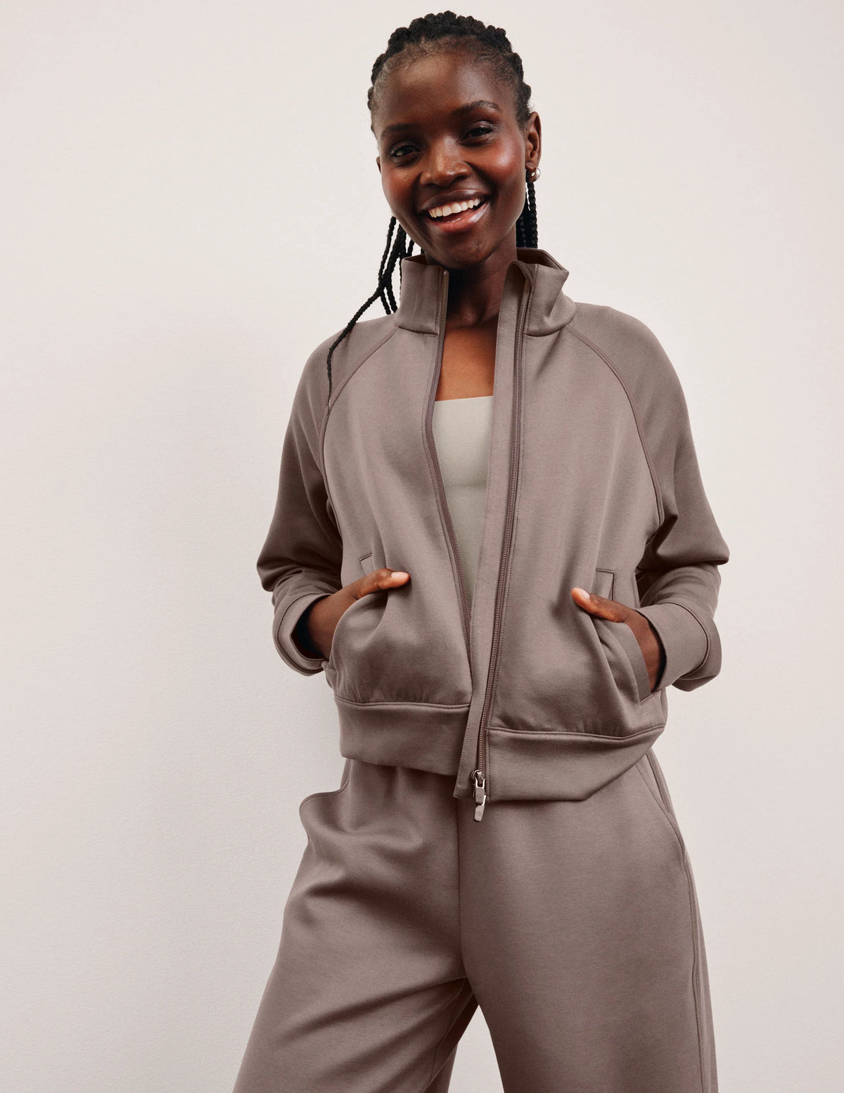 Beyond Yoga In The Flow Bomber Jacket - Cappuccino