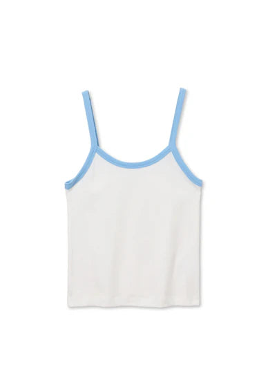 Perfect White Tee Cherry- Cotton jersey ringer tank- Ivory/ Pacific Blue