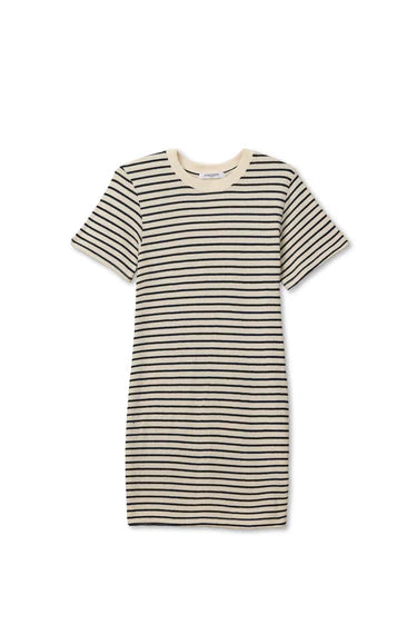 Perfect White Tee Rhett Cotton Brushed Striped Dress - Sugar/Navy Stripe