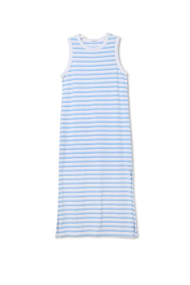 Perfect White Tee Lanell Stripe- Supima Cotton Sleeveless Dress - Pacific stripe