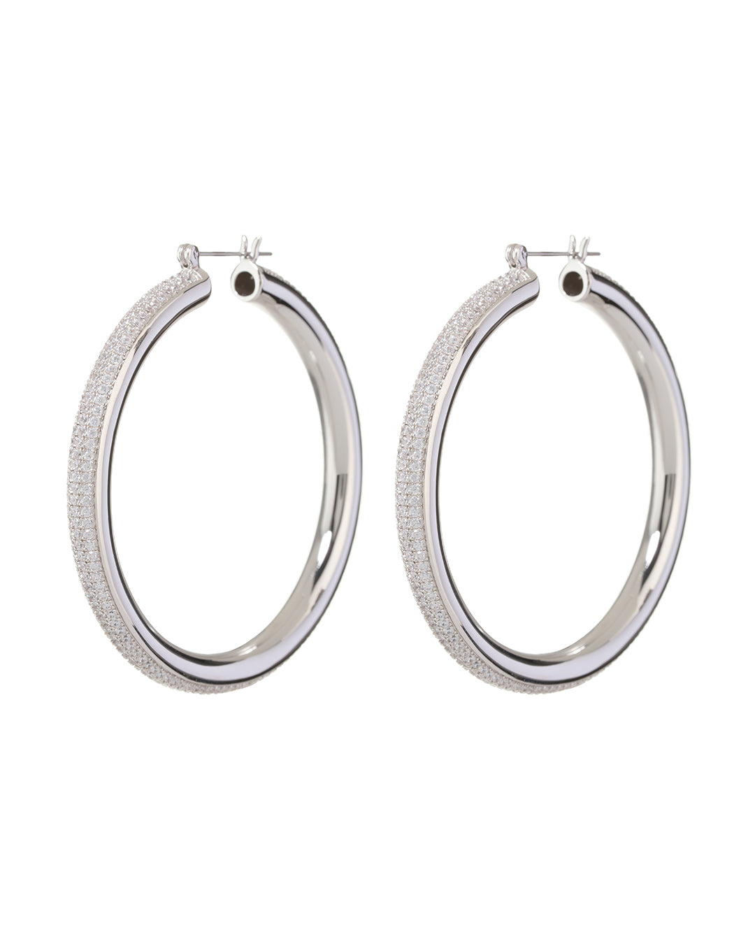 LUV AJ Pave Stripe Amalfi Hoops - Silver