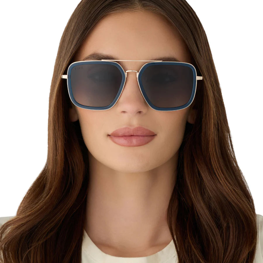 DIFF Eyewear Jordan Polarized- Clubhouse Blue Gold Grey Gradient Sunglasses