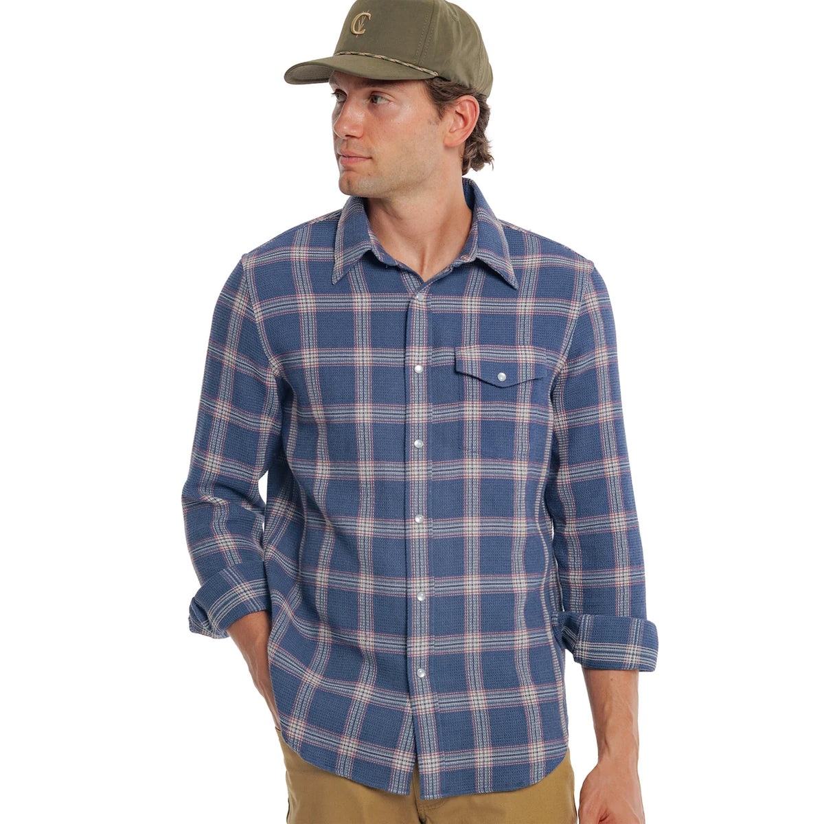 Criquet Waffle Plaid Pearl Snap- Navy Plaid