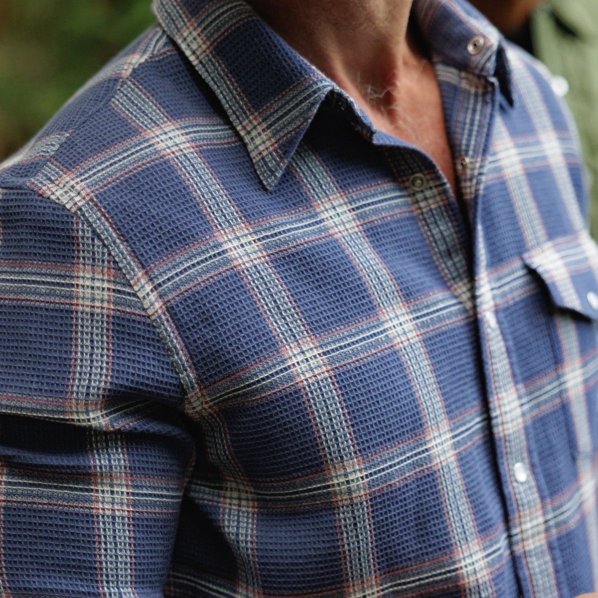 Criquet Waffle Plaid Pearl Snap- Navy Plaid