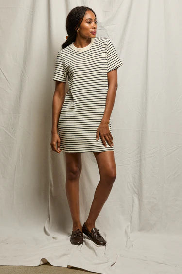 Perfect White Tee Rhett Cotton Brushed Striped Dress - Sugar/Navy Stripe